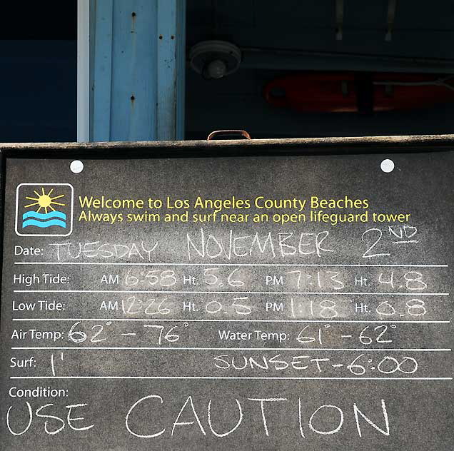 Conditions at Venice Beach, Lifeguard Station, Venice Beach Pier, Tuesday, November 2, 2010