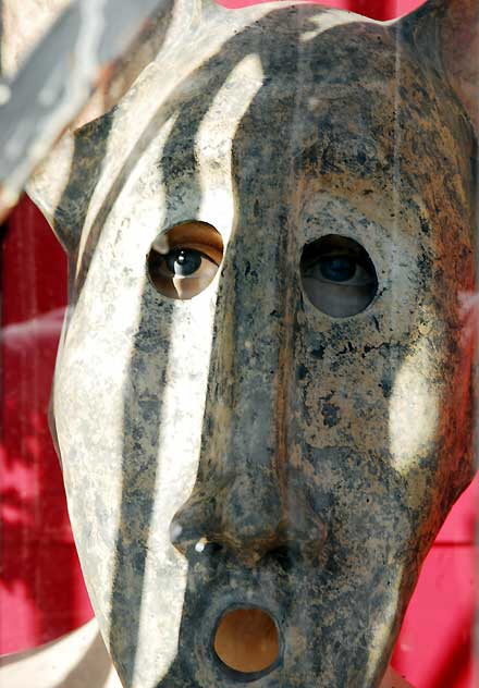 Mask in shop window at "Fake" - at Heliotrope and Melrose