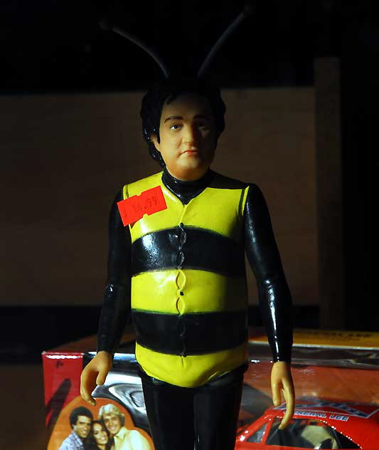 John Belushi "Bee Man" toy, shop window on Hollywood Boulevard