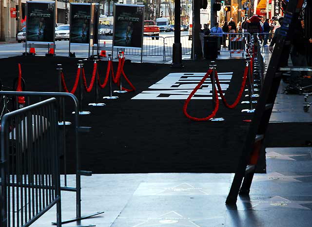 Setting up for the premiere of "Faster" at the Chinese Theater on Hollywood Boulevard, Monday, November 22, 2010