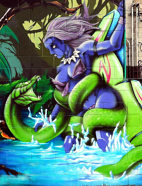 Snake Woman, graffiti wall in alley behind Melrose Avenue