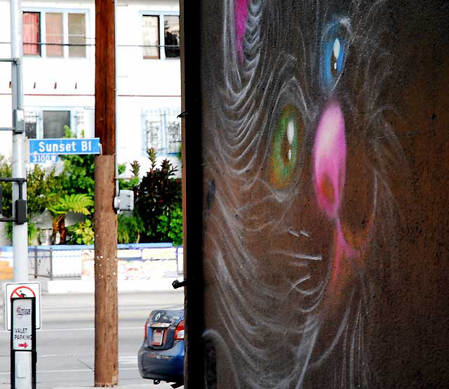 Cat/Ape/Tank Mural at the corner of Descanso Drive and Sunset Boulevard in Silverlake, photographed Wednesday, November 24, 2010