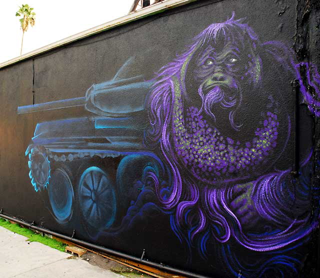 Cat/Ape/Tank Mural at the corner of Descanso Drive and Sunset Boulevard in Silverlake, photographed Wednesday, November 24, 2010