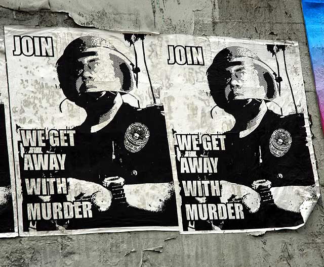 LAPD Protest Posters, empty lot on Sunset Boulevard, east of Hollywood