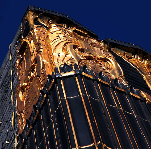 Black and gold terra cotta building at Third Street and Western Avenue, built in 1931 as the Selig Clothing Store, designed by Arthur E. Harvey