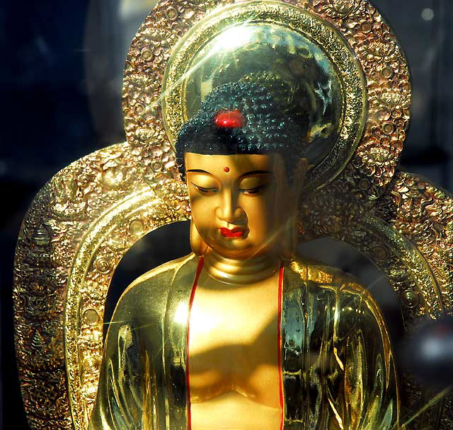 Golden Buddha, window of psychic shop, Third Street and Western Avenue, Koreatown
