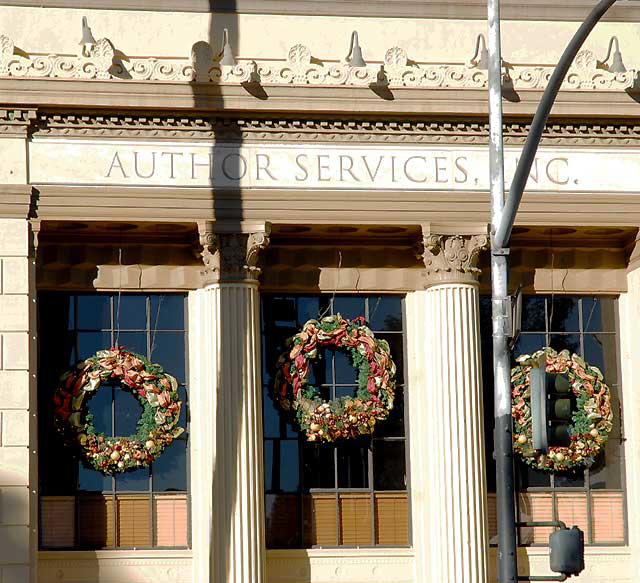 Christmas wreaths at Author Services Inc., 7051 Hollywood Boulevard