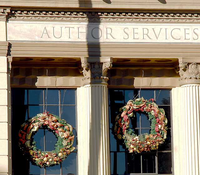 Christmas wreaths at Author Services Inc., 7051 Hollywood Boulevard