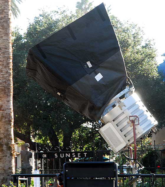 Setting up to film an episode of "The Cape" - rear of the Crossroads of the World, Hollywood, Monday, December 13, 2010