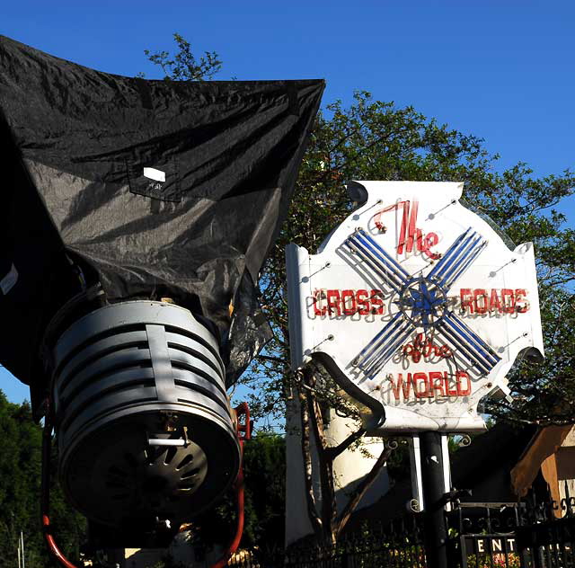 Setting up to film an episode of "The Cape" - rear of the Crossroads of the World, Hollywood, Monday, December 13, 2010