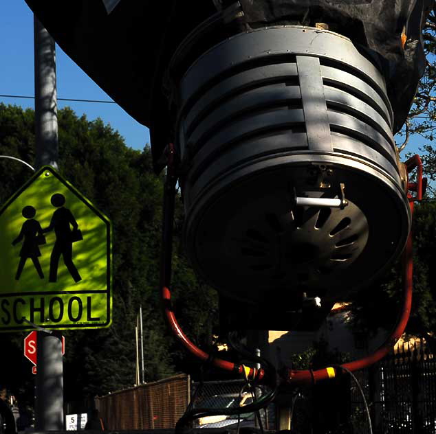 Setting up to film an episode of "The Cape" - rear of the Crossroads of the World, Hollywood, Monday, December 13, 2010