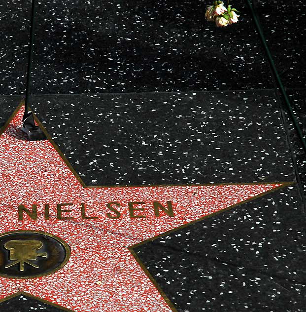 Wreath for Leslie Nielsen at his star one Hollywood Boulevard, Friday, December 3, 2010