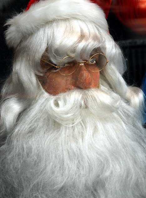 Wax Santa in the window of Hollywood Toy and Costume