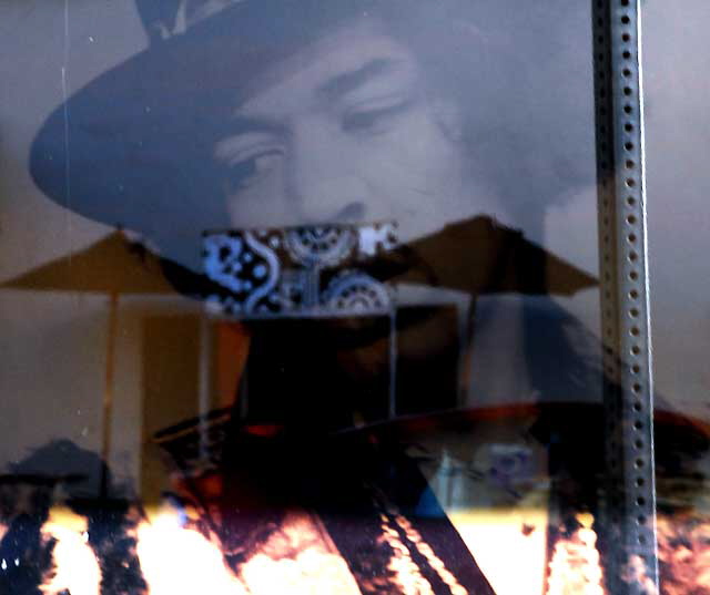 Hendrix - window of sports bar, Hollywood Boulevard