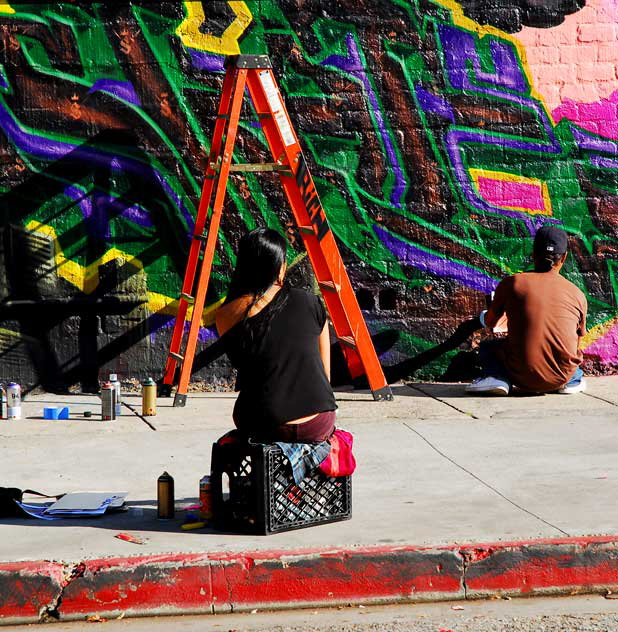 Graffiti artist at work, Melrose Avenue area, Friday, December 10, 2010