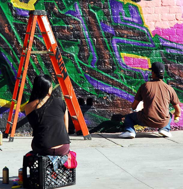 Graffiti artist at work, Melrose Avenue area, Friday, December 10, 2010