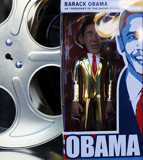 Obama toy in a shop window on Hollywood Boulevard