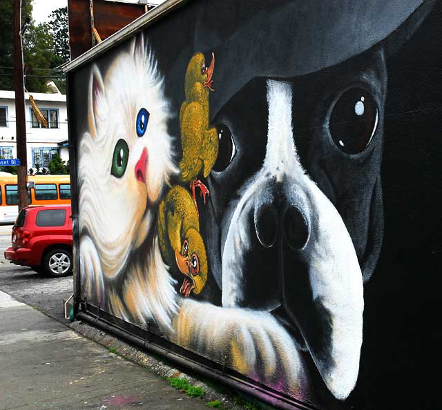 New Cat/Dog/Ape mural, corner of Descanso and Sunset Boulevard, Silverlake - photographed Monday, January 3, 2011 