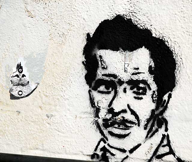 Hispanic Man, stencil in alley at Logan and Sunset, Echo Park