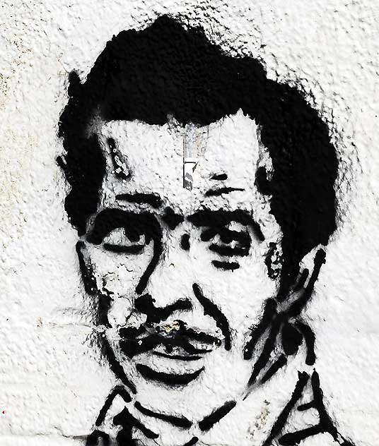 Hispanic Man, stencil in alley at Logan and Sunset, Echo Park