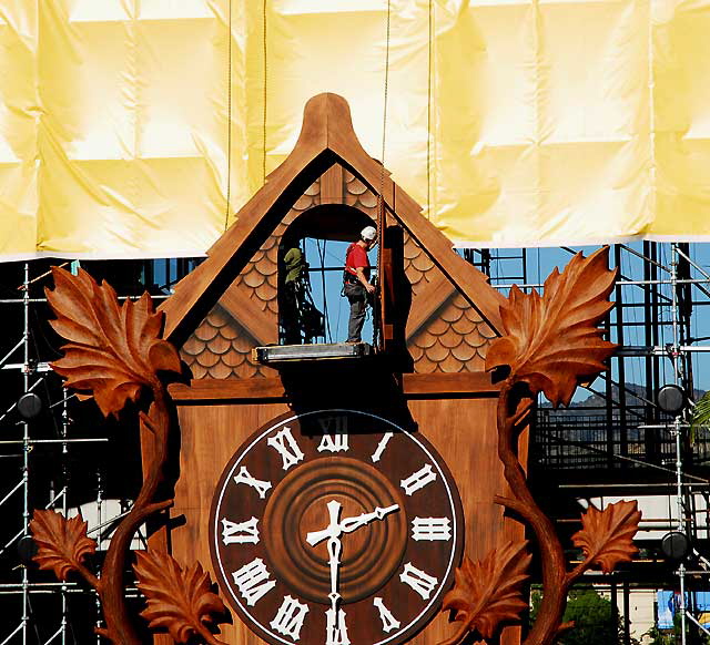 Kellogg's Cereal Promotion (world's largest cuckoo clock) being assembled at the Hollywood and Highland Center, Friday, January 28, 2011