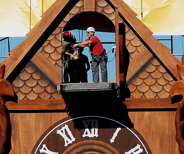 Kellogg's Cereal Promotion (world's largest cuckoo clock) being assembled at the Hollywood and Highland Center, Friday, January 28, 2011