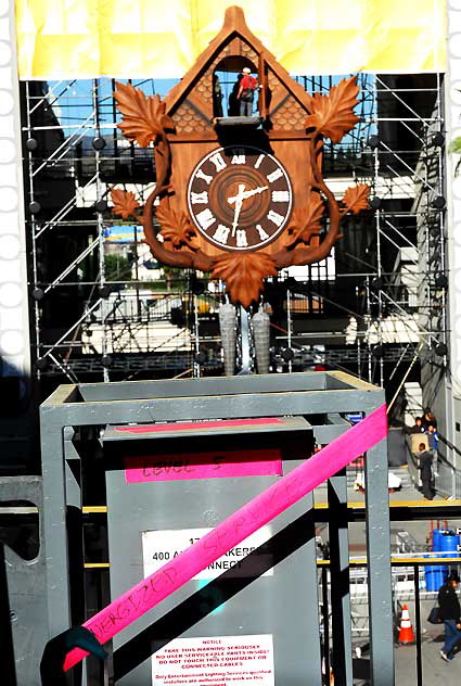 Kellogg's Cereal Promotion (world's largest cuckoo clock) being assembled at the Hollywood and Highland Center, Friday, January 28, 2011