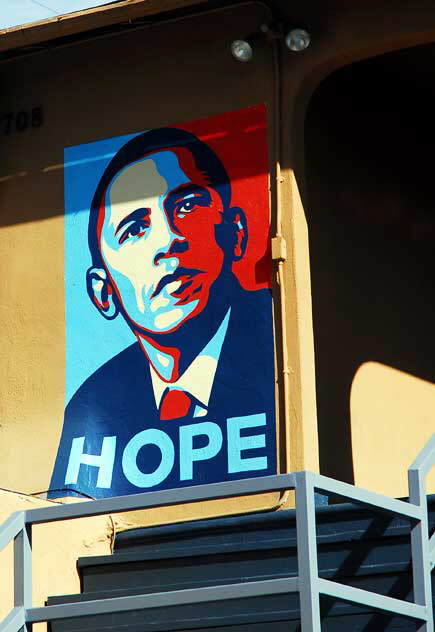 Shepard Fairey "Hope" graphic, Melrose Avenue courtyard 