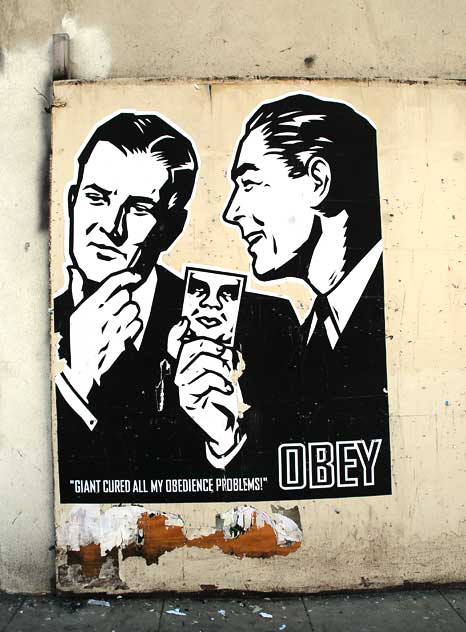 Shepard Fairey "Obey" graphic - north wall of the 1929 Hollywood News Building (Citizen News) at Selma and Wilcox - Friday, February 11, 2011