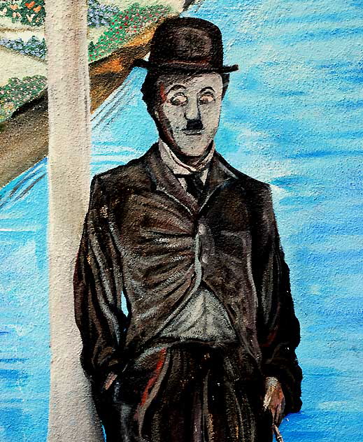 Charlie Chaplin - detail of the mural "Remembering Venice 1913" by David Legaspi - 2003 - Main at Market Street, Venice, California 