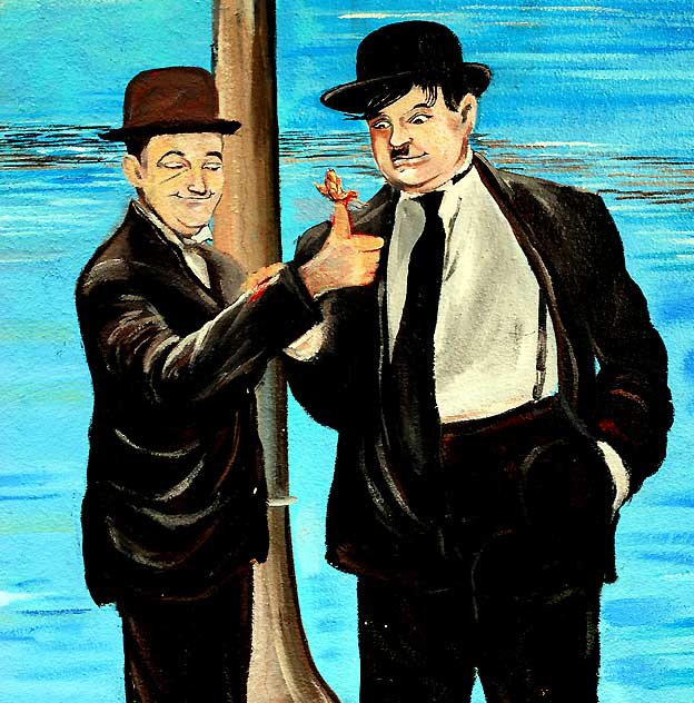 Laurel and Hardy - detail of the mural "Remembering Venice 1913" by David Legaspi - 2003 - Main at Market Street, Venice, California 