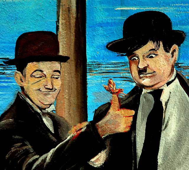 Laurel and Hardy - detail of the mural "Remembering Venice 1913" by David Legaspi - 2003 - Main at Market Street, Venice, California 