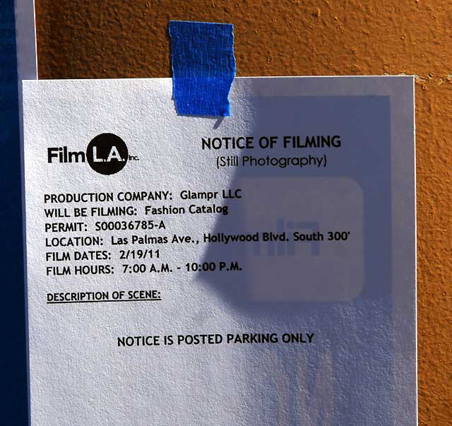 Hollywood Filming Notice