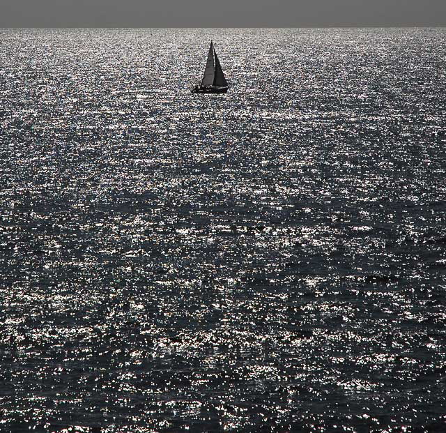 Sailboat off the Santa Monica Pier, Thursday, February 24, 2011