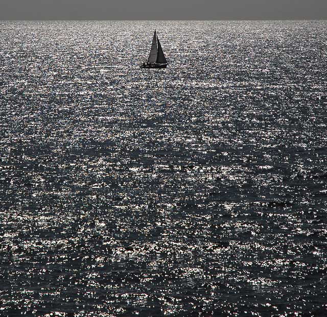 Sailboat off the Santa Monica Pier, Thursday, February 24, 2011