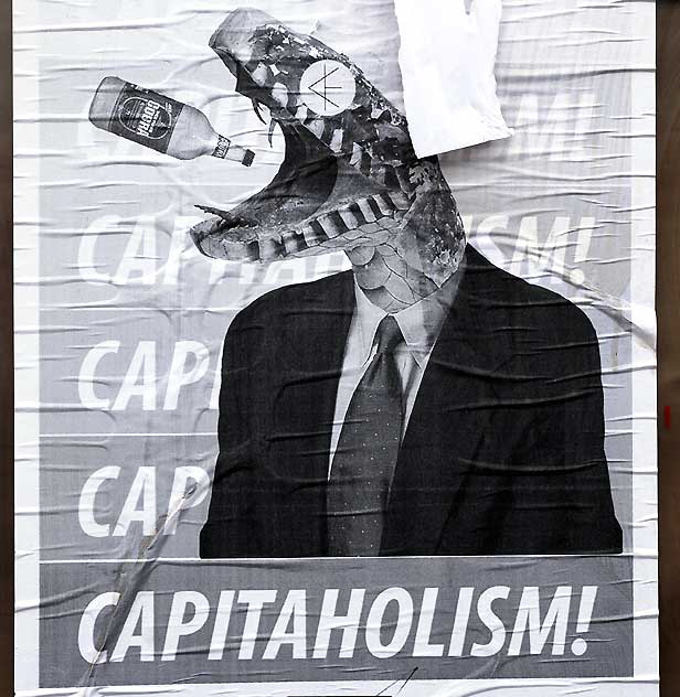 Capitalism Shark - art poster on the corner of Melrose and Spaulding, February 25, 2011
