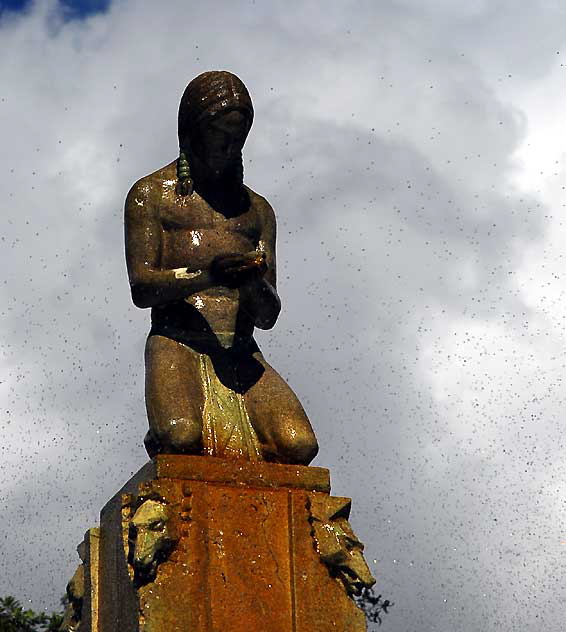 The Electric Fountain, 1931, Native American sculpture is by Robert Merrell Gage - northeast corner of Wilshire and Santa Monica Boulevard, Beverly Hills