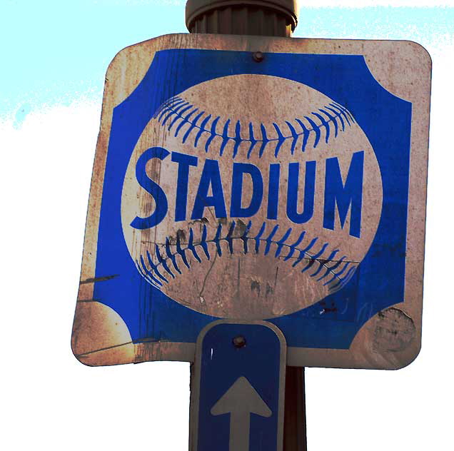 Sign for Dodger Stadium, Sunset Boulevard in the middle of Echo Park