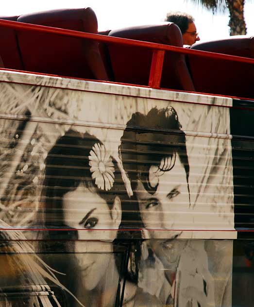 "Guess" supergraphic on Hollywood tour bus, Tuesday, March 22, 2011