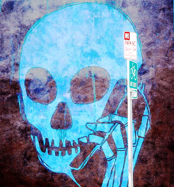 Cell Phone Skull, east wall of Dangerbird Records, Sunset Boulevard in Silverlake 