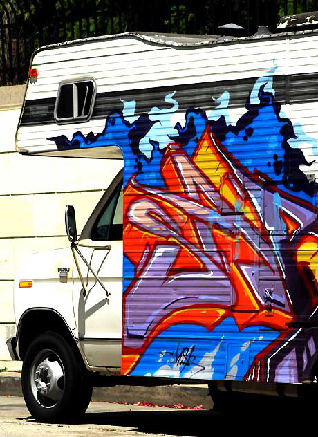 "Graffiti RV" parked on Gower Street at Paramount Studios 