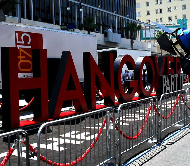 Setting up for the Hollywood premiere of The Hangover II, Thursday, May 19, 2011