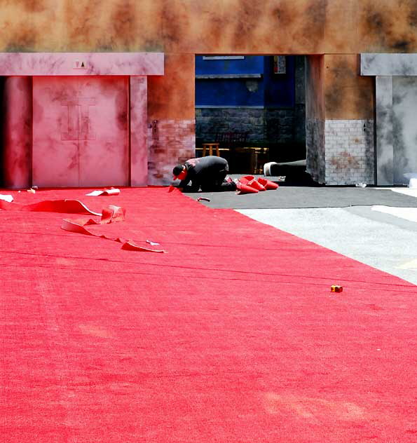Setting up for the Hollywood premiere of The Hangover II, Thursday, May 19, 2011