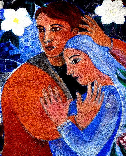 Detail of the 1991-1996 Christina Schlesinger mural, Chagall Returns to Venice Beach - Israel Levin Senior Citizen Center, Ocean Front Walk at Ozone, Venice Beach