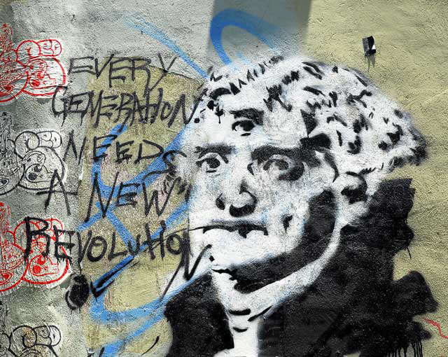 "Every Generation Needs a New Revolution" - stencil in Melrose Avenue parking lot, Monday, June 13, 2011