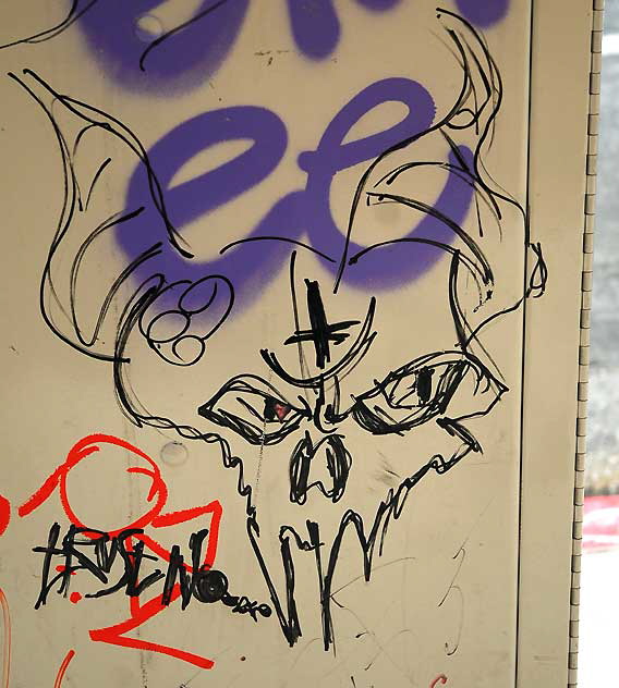 : Monster line-drawing on Hollywood utility box, Tuesday, June 28, 2011