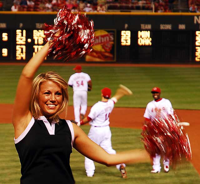 Thursday night, August 28, the Cincinnati Reds play the San Francisco Giants at the Great American Ballpark  and it seem we now have cheerleaders