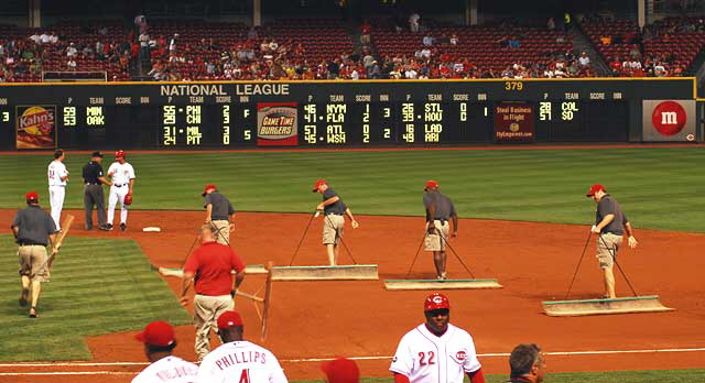 The cheering goes on while they drag the field