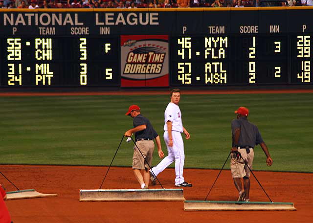 The cheering goes on while they drag the field