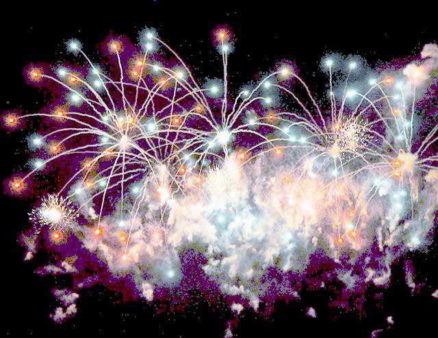 Fireworks as seen from Mount Adams, Cincinnati - August 31, 2008 - negative print
